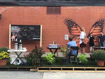 Guests spend time in a micro-park during PARK(ing) Day 2019